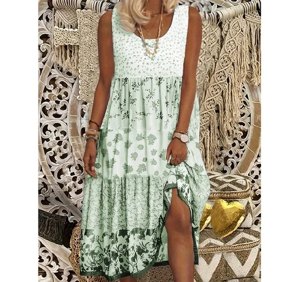 Plus Floral Print Tank summer Cottagecore Dress - Picture 2 of 8